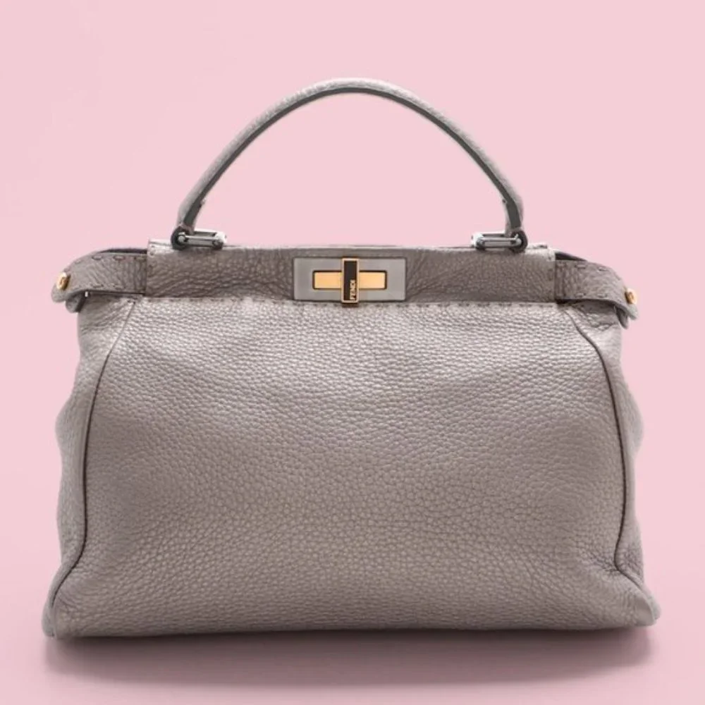 Fendi Medium Gray Leather Selleria Peekaboo Bag - Picture 3 of 13